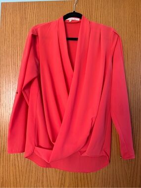 RACHEL Rachel Roy Coral Red Crepe-Like Blouse